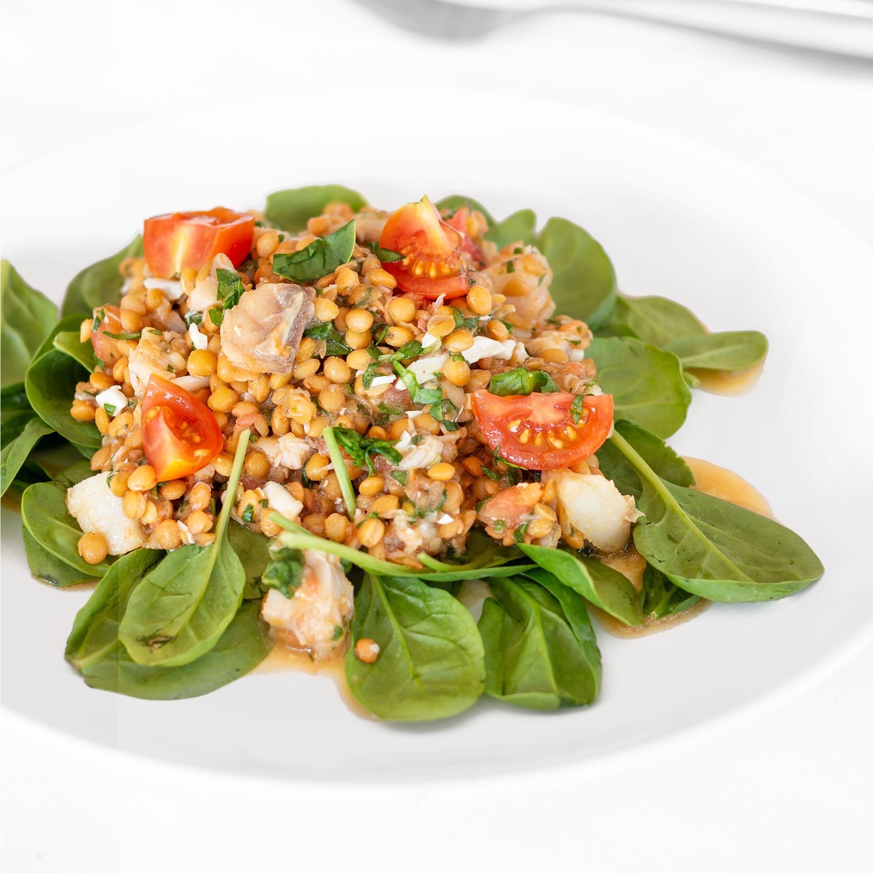 Ensalada de lentejas con rape, un plato equilibrado y completo.