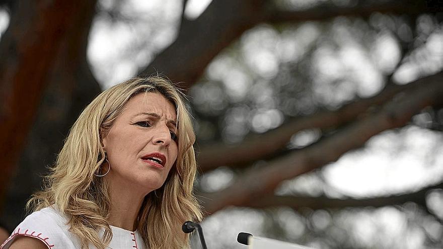 La líder de Sumar, Yolanda Díaz, durante un acto de la pasada campaña electoral en Iruñea.