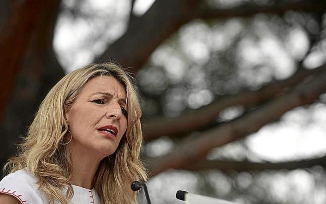 La líder de Sumar, Yolanda Díaz, durante un acto de la pasada campaña electoral en Iruñea. La líder de Sumar, Yolanda Díaz, durante un acto de la pasada campaña electoral en Iruñea.
