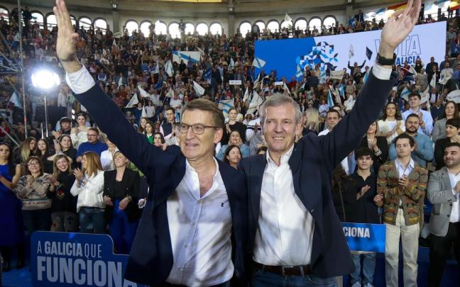 El líder del PP, Alberto Núñez Feijóo, y el presidente de la Xunta y candidato a la reelección, Alfonso Rueda / Efe El líder del PP, Alberto Núñez Feijóo, y el presidente de la Xunta y candidato a la reelección, Alfonso Rueda