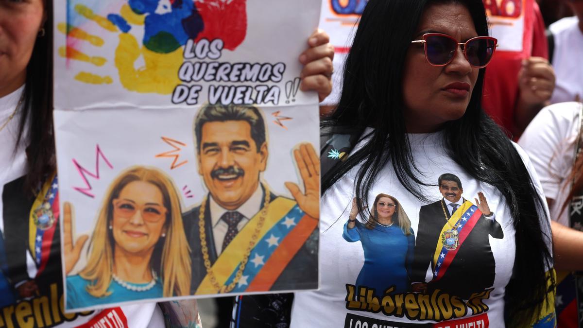 Manifestación en Caracas pidiendo la liberación de Maduro y su esposa.