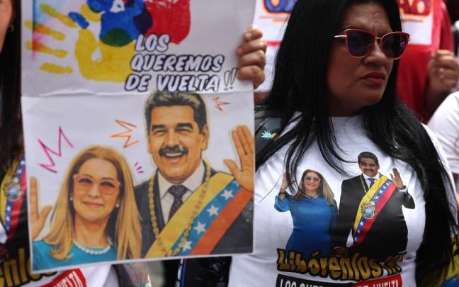 Manifestación en Caracas pidiendo la liberación de Maduro y su esposa.