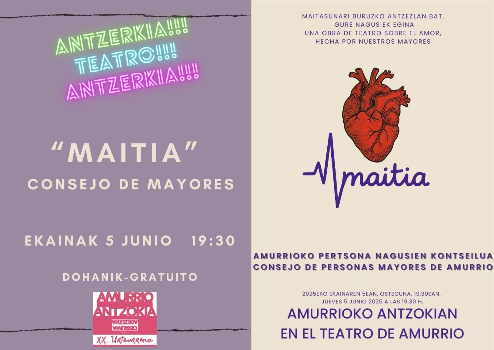 Cartel anunciador de la obra de teatro Maitia del Consejo de Mayores de Amurrio