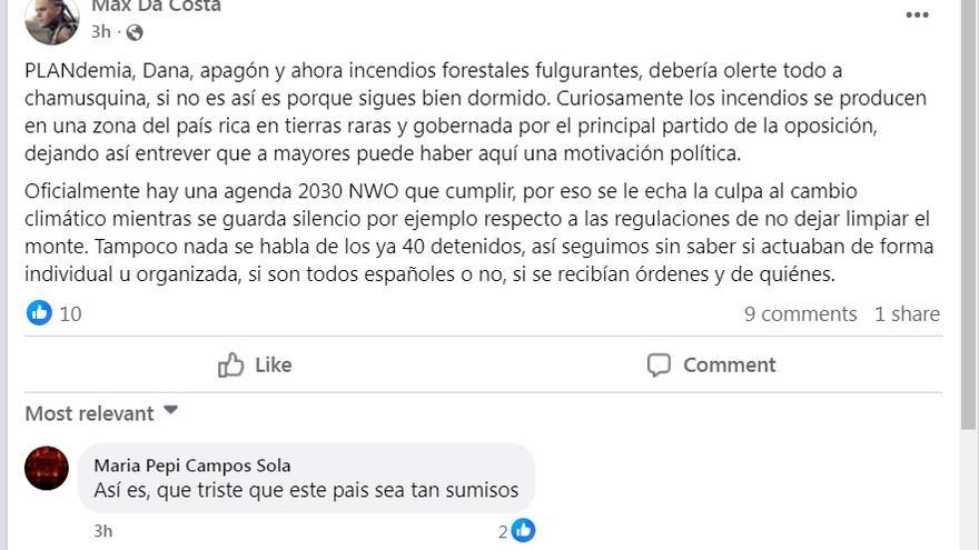Mensaje que une la supuesta prohibición de limpiar el monte con planes minero y tratar de perjudicar al opositor político.