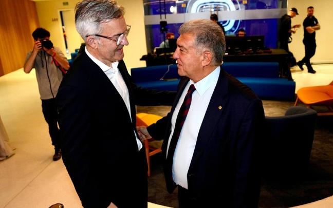 Los candidatos a la presidencia del FC Barcelona Víctor Font y Joan Laporta.