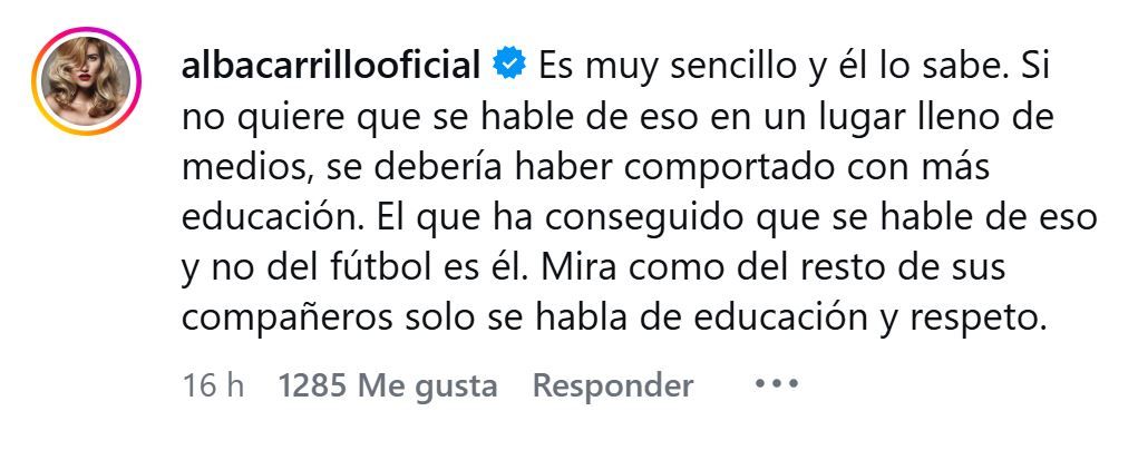 La respuesta de Alba Carrillo a las explicaciones de Baena