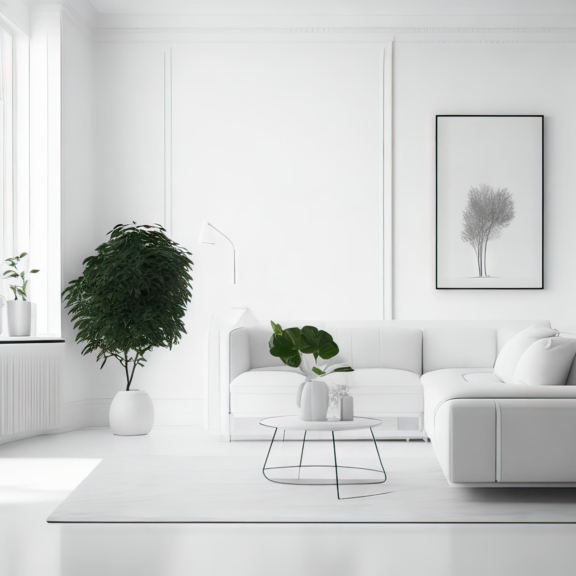 Minimalista sala de estar en color blanco.