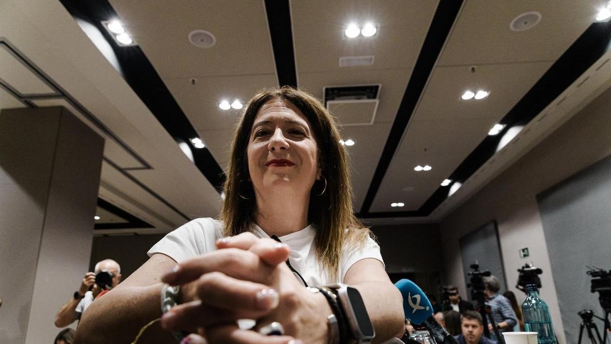 Leire Díez, en la rueda de prensa que ofreció tras darse de baja como militante del PSOE a raíz de la publicación de lo audios que dieron origen al caso que lleva su nombre.