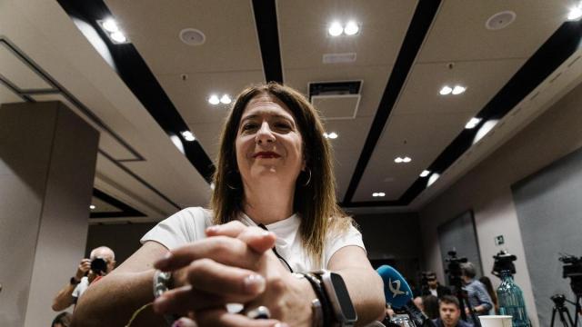 Leire Díez, en la rueda de prensa que ofreció tras darse de baja como militante del PSOE a raíz de la publicación de lo audios que dieron origen al caso que lleva su nombre.