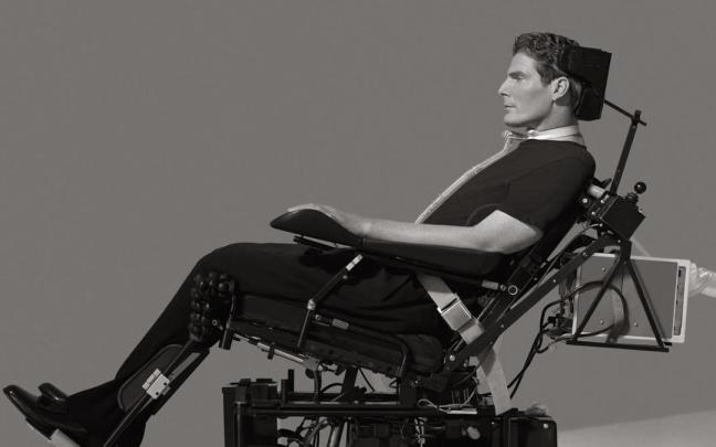 Christopher Reeve, en su silla especial para lesionados medulares.