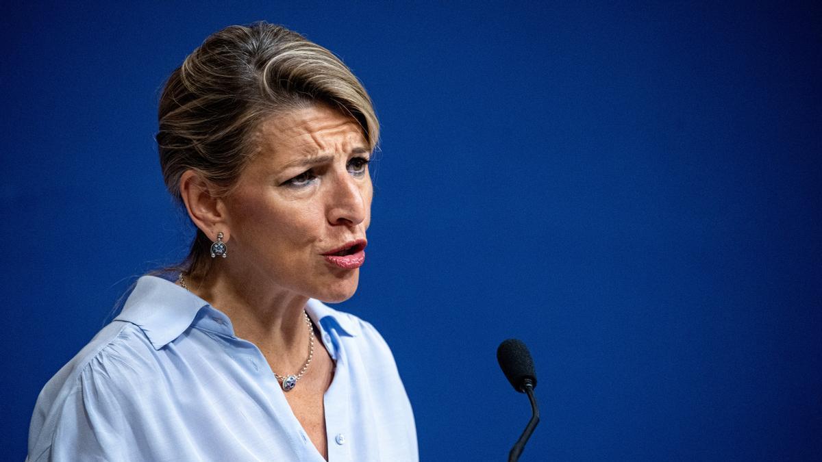 La ministra de Trabajo, Yolanda Díaz, durante su comparecencia.