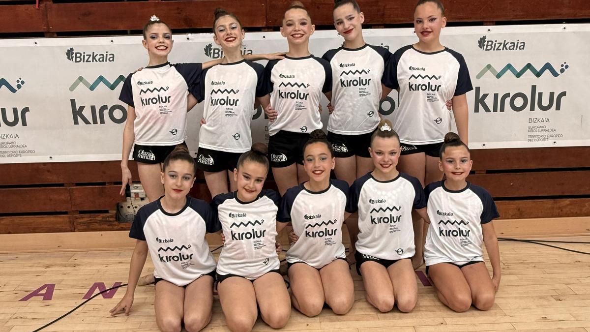 Las gimnastas escolares A de Olazarmendi competirán este fin de semana en Eskoriatza.