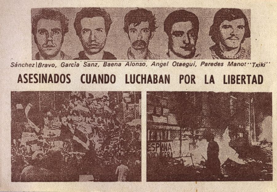Panfleto que denunciaba las últimas ejecuciones de Franco.