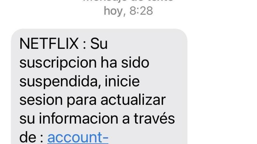 SMS de estafa en nombre de Netflix