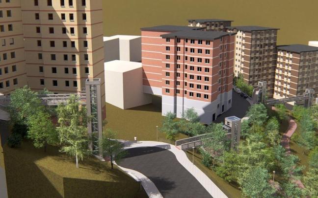 Infografía panorámica de los cuatro ascensores que conectarán la parte baja y alta de Karmelo Torre