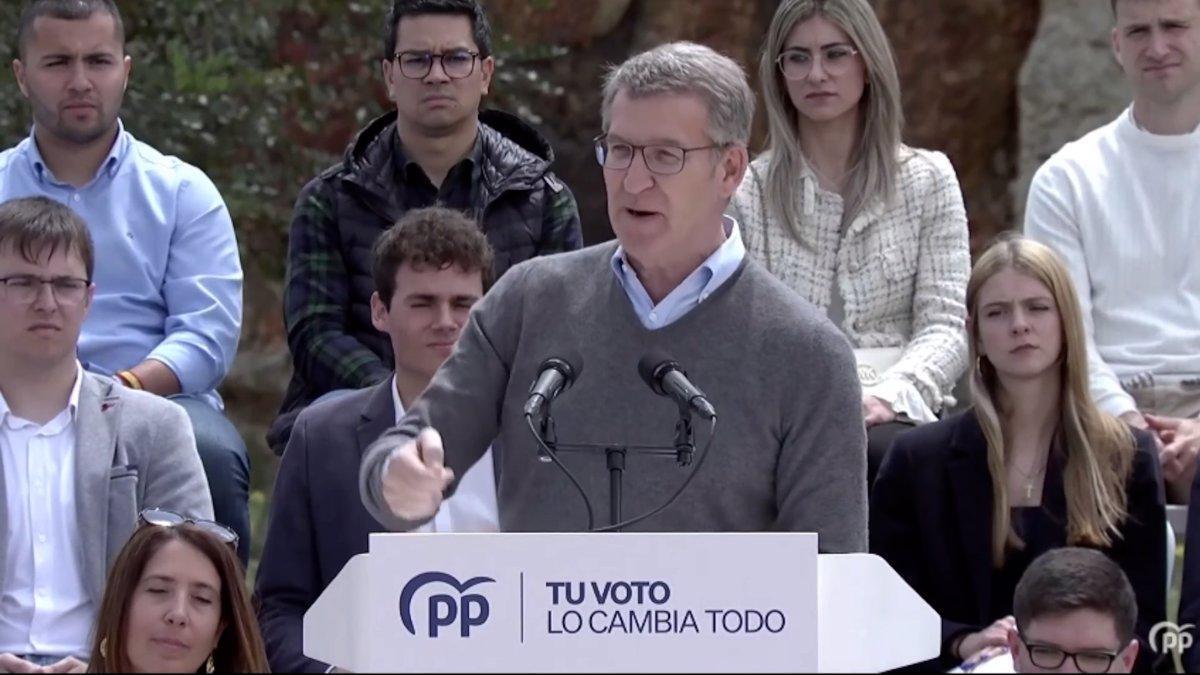 El líder del PP, Alberto Núñez Feijóo, en un acto celebrado hoy