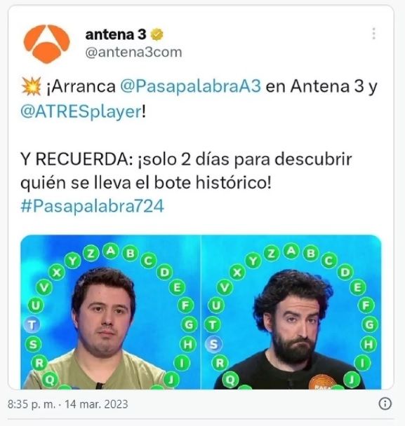 El tuit que Antena 3 público y borró rápidamente el martes.