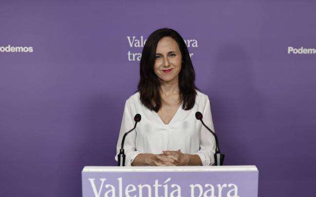 La secretaria general de Podemos, Ione Belarra, en la comparecencia que ha realizado tras el anuncio del adelanto electoral. La secretaria general de Podemos, Ione Belarra, en la comparecencia que ha realizado tras el anuncio del adelanto electoral.
