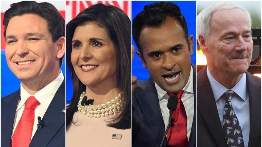 De izquierda a derecha, Ron DeSantis, Nikki Haley, Vivek Ramaswamy y Asa Hutchinson.