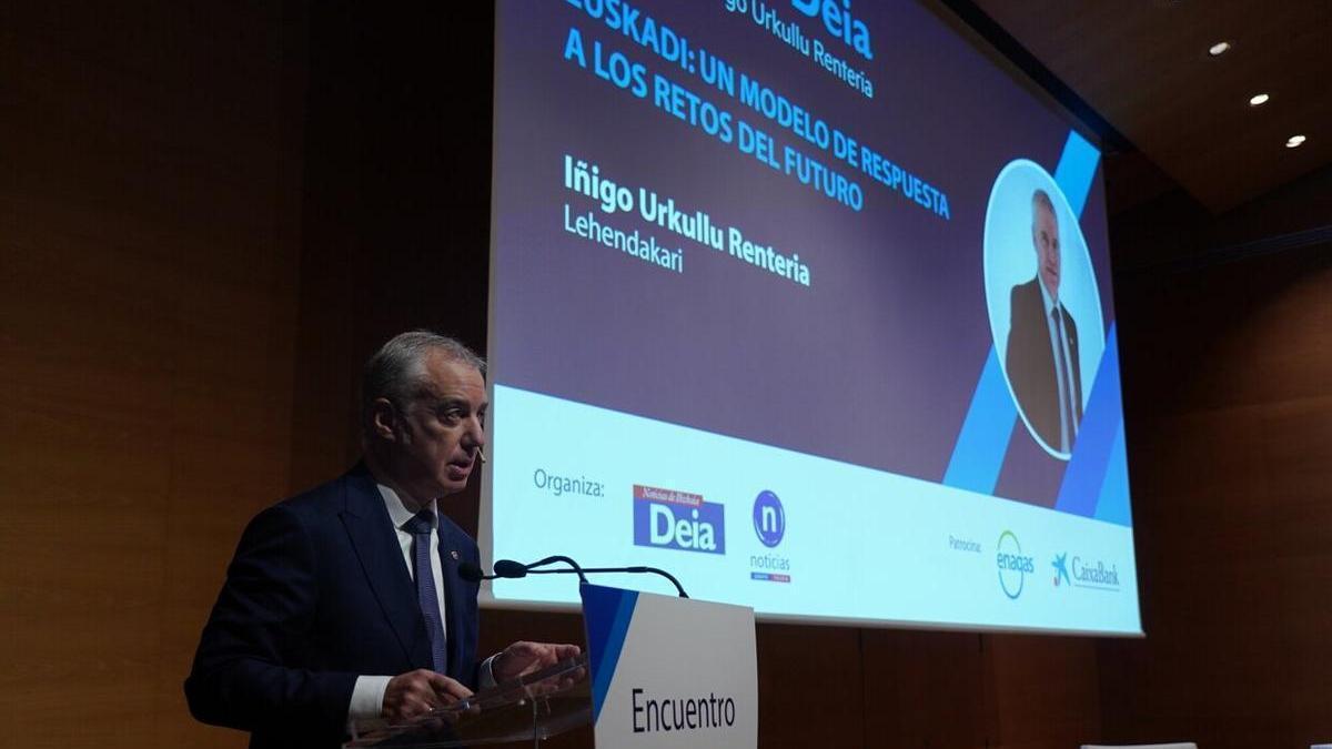 Iñigo Urkullu durante su intervención en la jornada organizada por Deia, ‘Euskadi: un modelo de respuesta a los retos del futuro’.