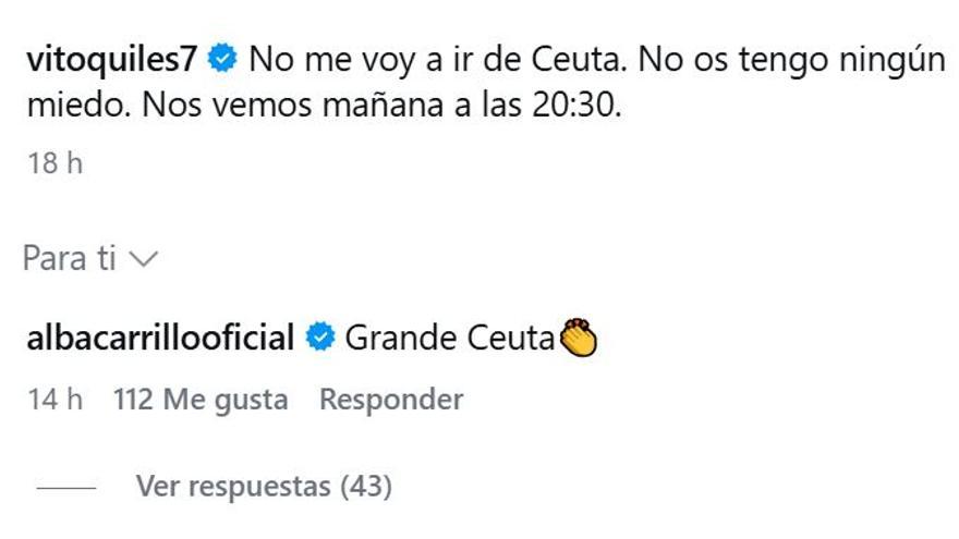 Alba Carrillo reacciona al post de Vito Quiles defendiendo a la población ceutí