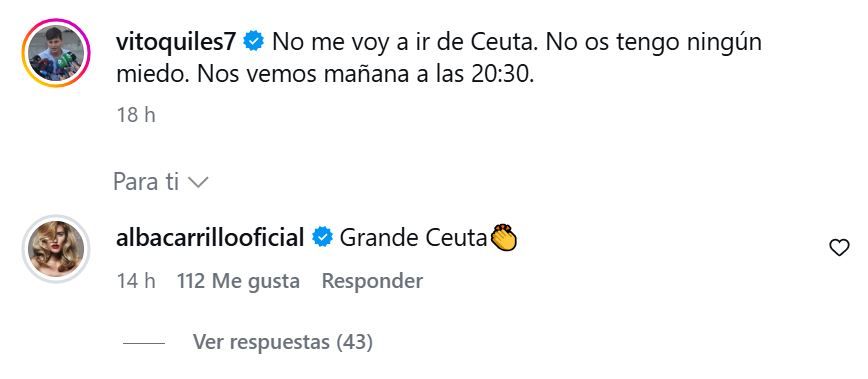 Alba Carrillo reacciona al post de Vito Quiles defendiendo a la población ceutí