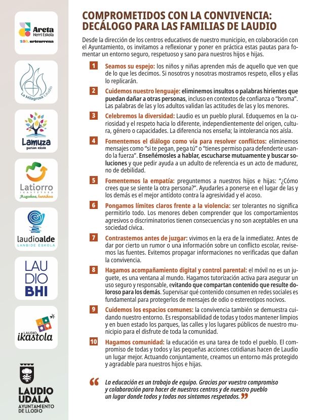 Decálogo de convivencia en colegios de Laudio