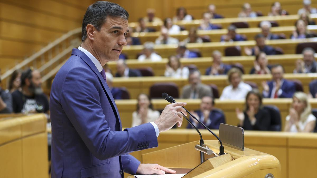 Pedro Sánchez, durante su intervención en el Senado.