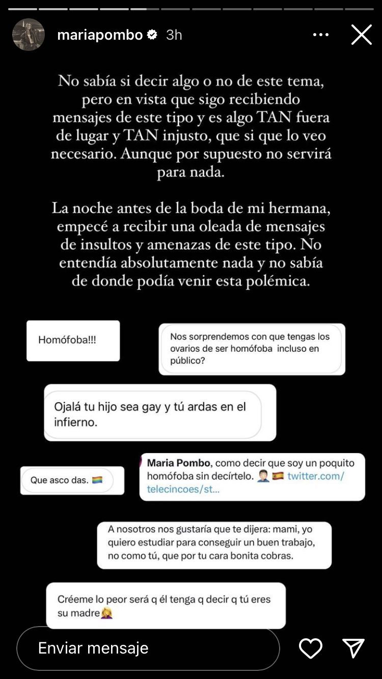 María Pombo aclara su última polémica en Instagram.