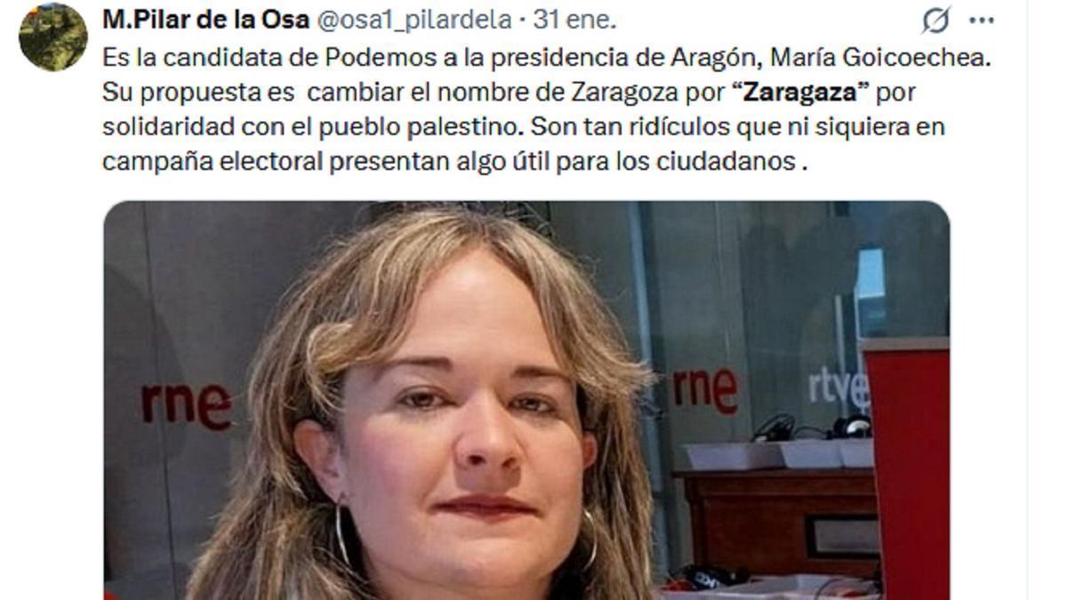 Un tuit que comparte la información falsa.