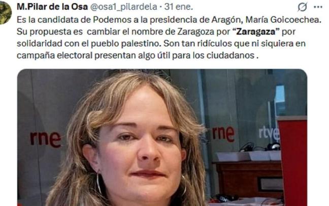 Un tuit que comparte la información falsa.