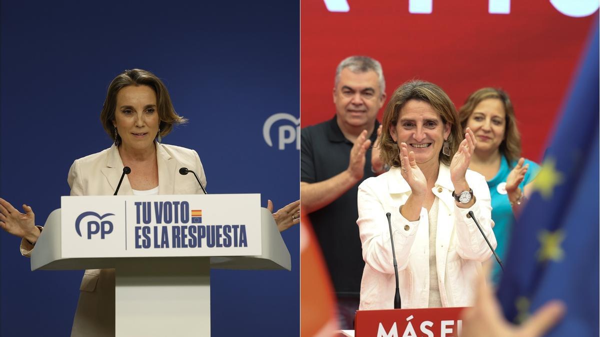 Cuca Gamarra, secretaria general del PP, y Teresa Ribera, cabeza de lista del PSOE al Parlamento Europeo.