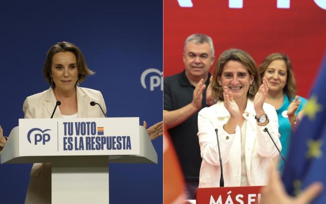 Cuca Gamarra, secretaria general del PP, y Teresa Ribera, cabeza de lista del PSOE al Parlamento Europeo.