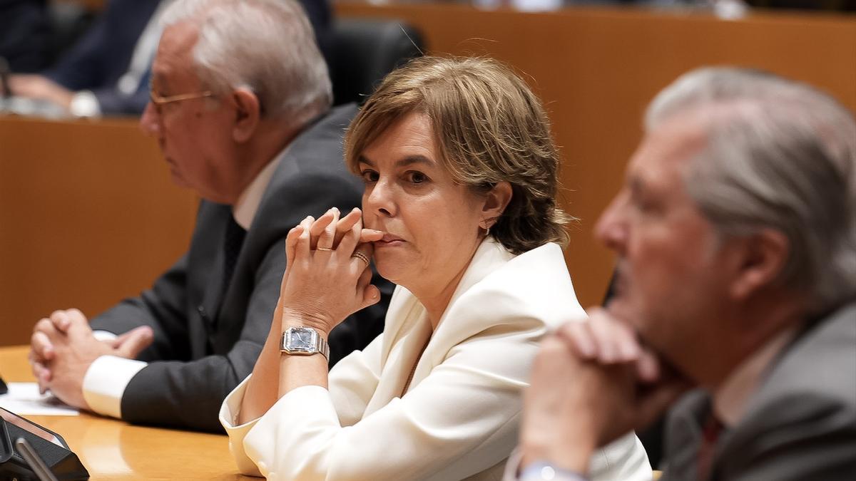 La exvicepresidenta Soraya Sáenz de Santamaría, durante la presentación del libro de Mariano Rajoy,