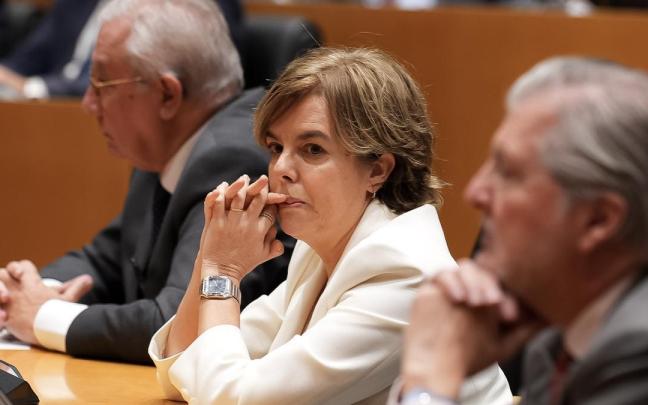 La exvicepresidenta Soraya Sáenz de Santamaría, durante la presentación del libro de Mariano Rajoy,