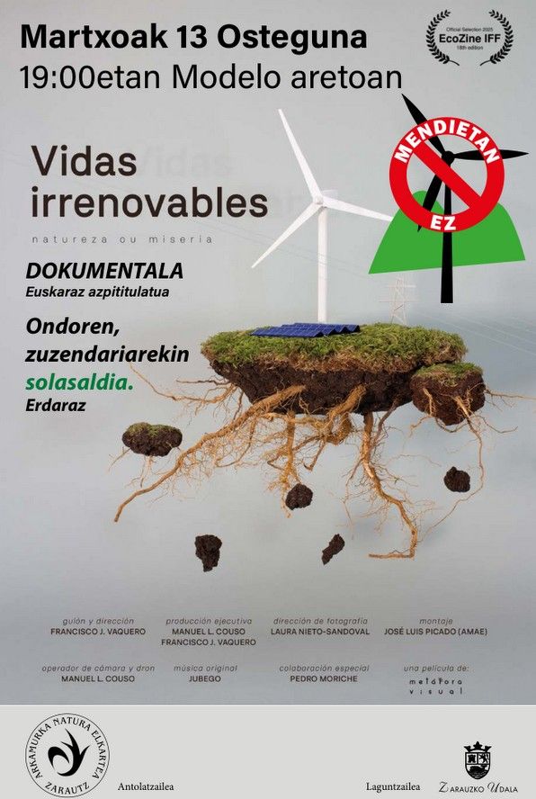 Cartel de la proyección del documental 'Vidas Irrenovables' en Zarautz.