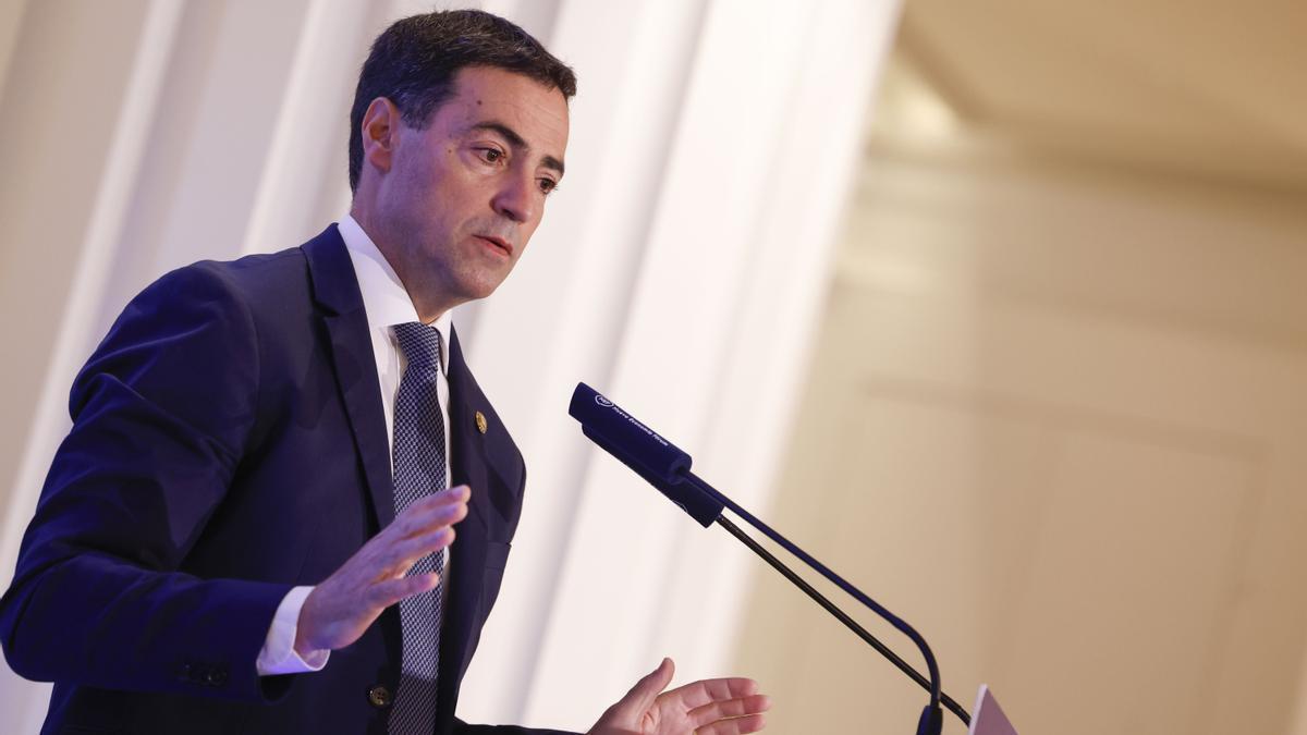 El lehendakari, Imanol Pradales, este miércoles en Madrid en el desayuno de Nueva Economía Fórum