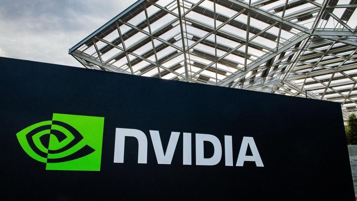 El logo de Nvidia en las oficinas de la compañía en Silicon Valley.
