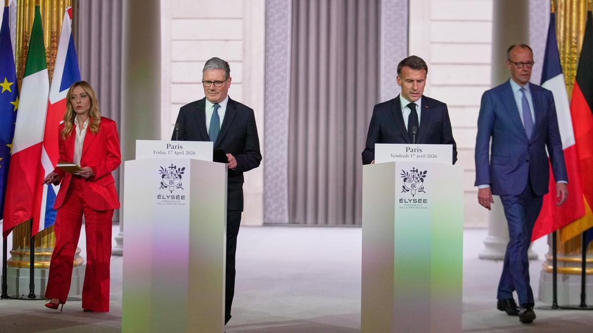 Los mandatarios de Italia, Giorgia Meloni, Reino Unido, Keir Starmer, Francia, Emmanuel Macron, y Alemania, Friedrich Merz