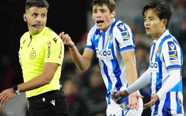 Le Normand protesta a Gil Manzano durante un partido de la pasada temporada. / ENRIC FONTCUBERTA