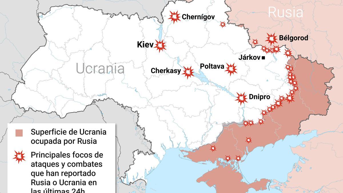 Mapa con el estado de la guerra en Ucrania a 6 de julio de 2026.