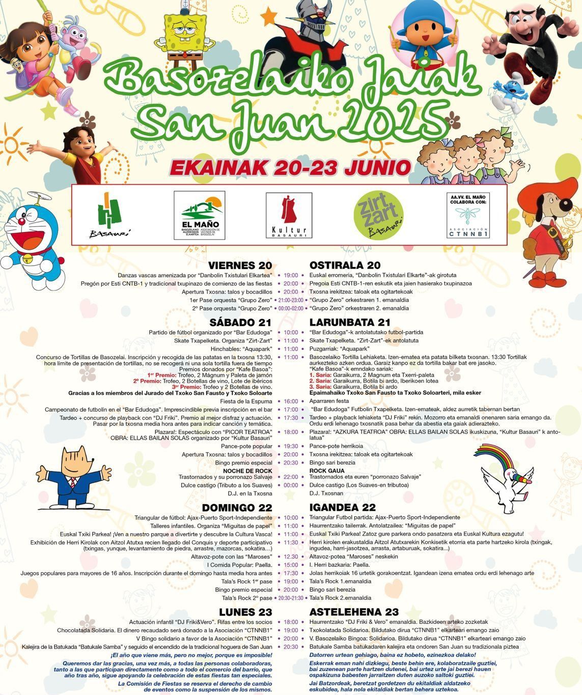 Programa de actos de las fiestas de San Juan en Basozelai