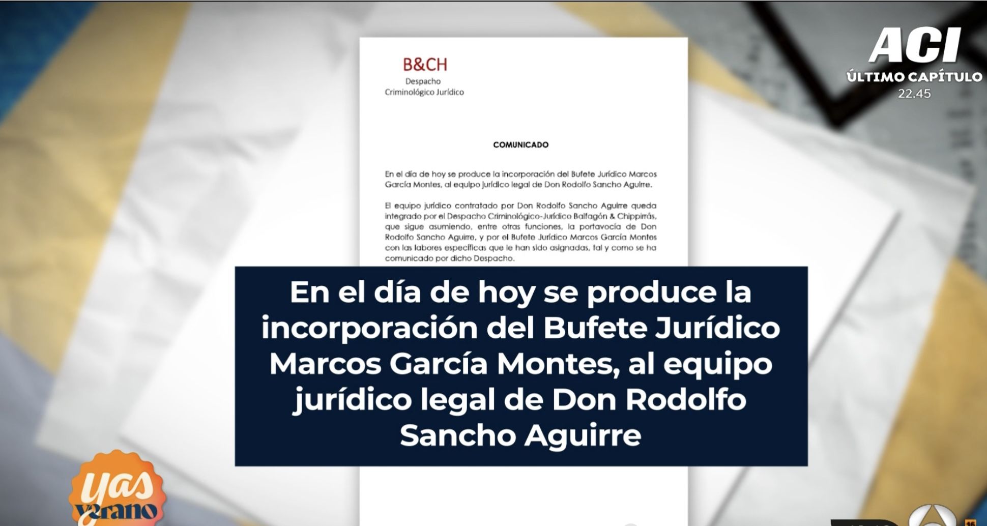 Rodolfo Sancho envía un comunicado para anunciar la incorporación de Marcos García Montes al equipo jurídico que se encarga de la defensa de su hijo.