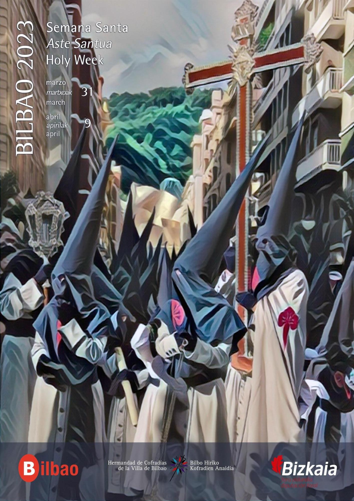 Cartel promocional de la Semana Santa bilbaina inspirado en el cubismo.