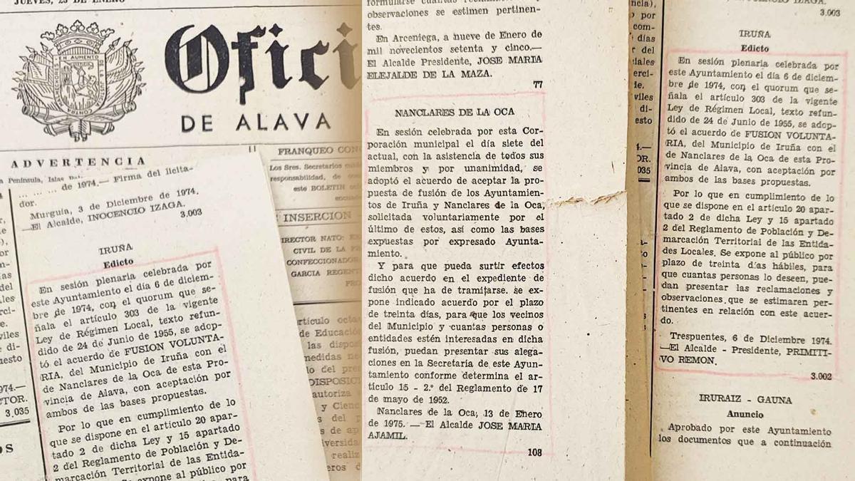 Edictos sobre la fusión voluntaria aprobados en Iruña y Nanclares, previos a crear Iruña Oka