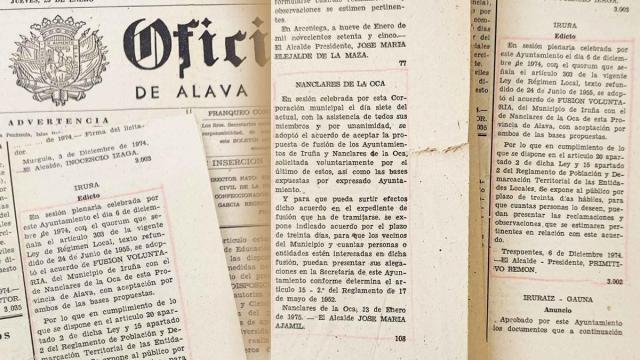 Edictos sobre la fusión voluntaria aprobados en Iruña y Nanclares, previos a crear Iruña Oka