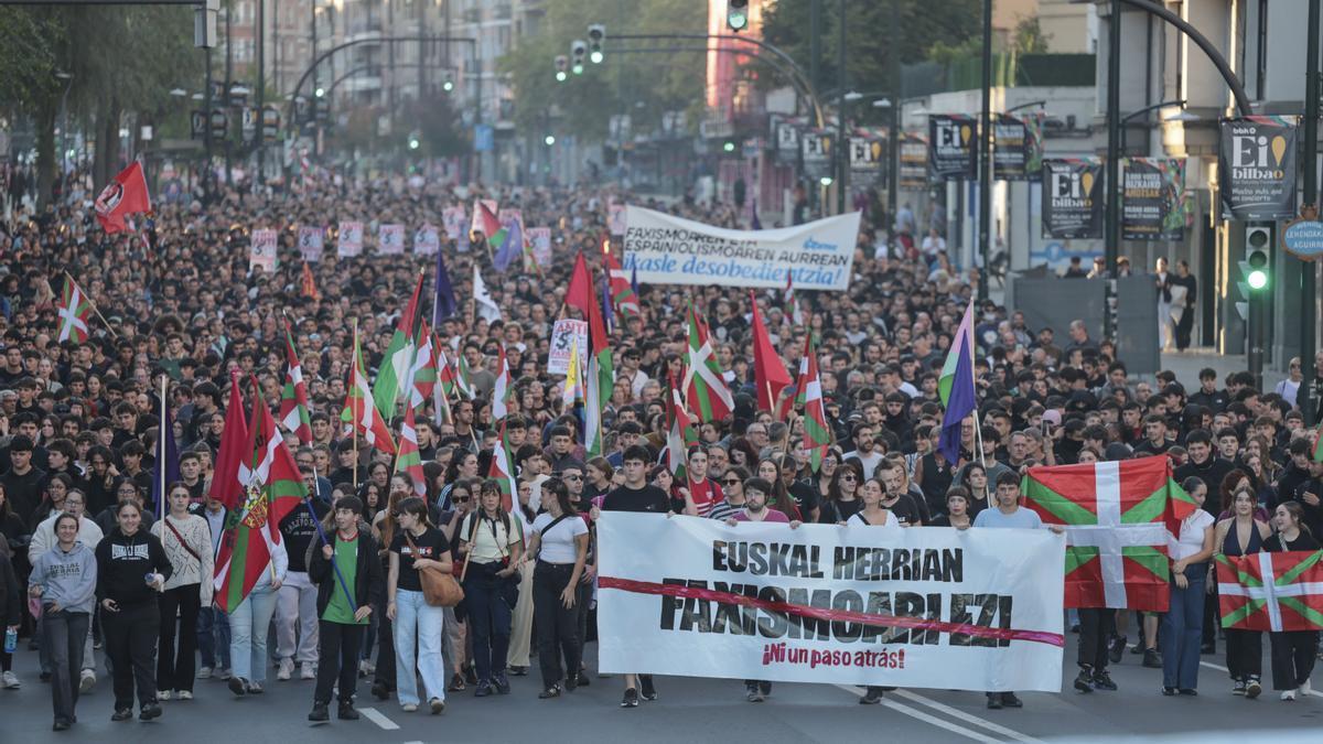Protesta contra el acto de Vito Quiles en Bilbao.