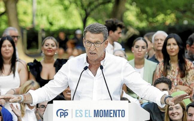 Alberto Núñez Feijóo, en un acto electoral en Barcelona. Alberto Núñez Feijóo, en un acto electoral en Barcelona.