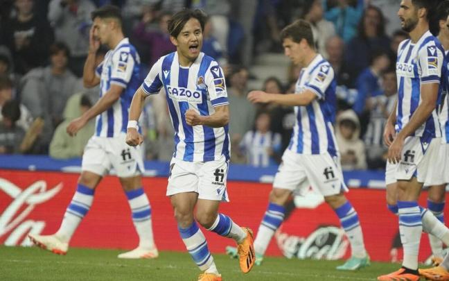 Kubo celebra el gol que valió el triunfo ante el Almería. / RUBEN PLAZA