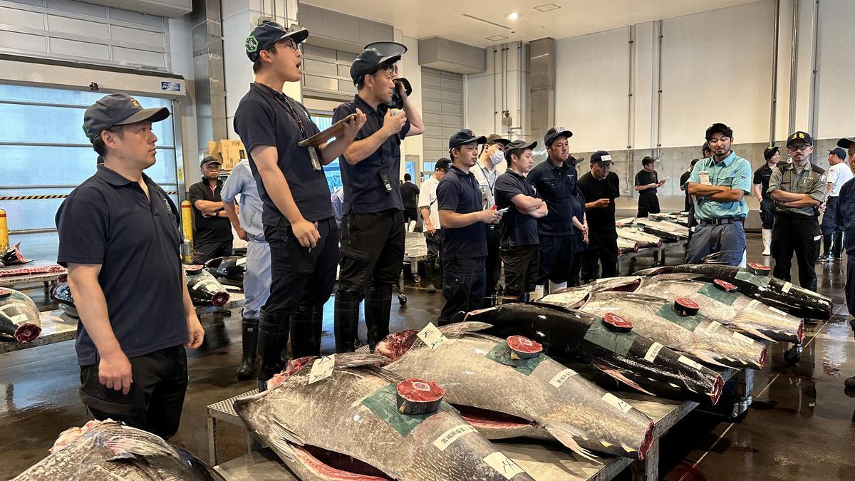 Subasta de atún en el mercado de Sapporo.